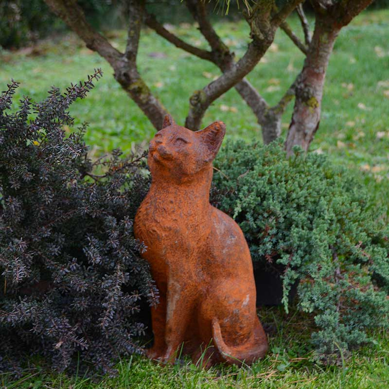 Statue de jardin en forme de chat assis - Résine de qualité